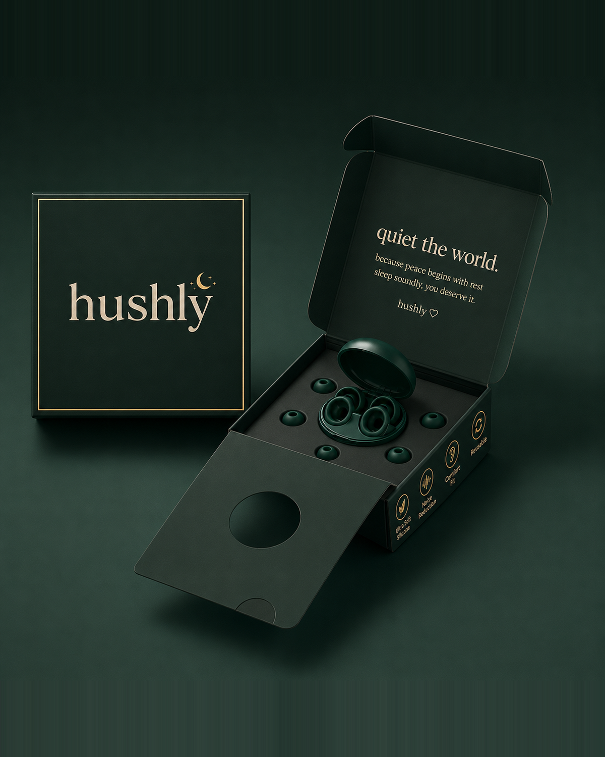 hushly reusable silicone earplugs with carry case