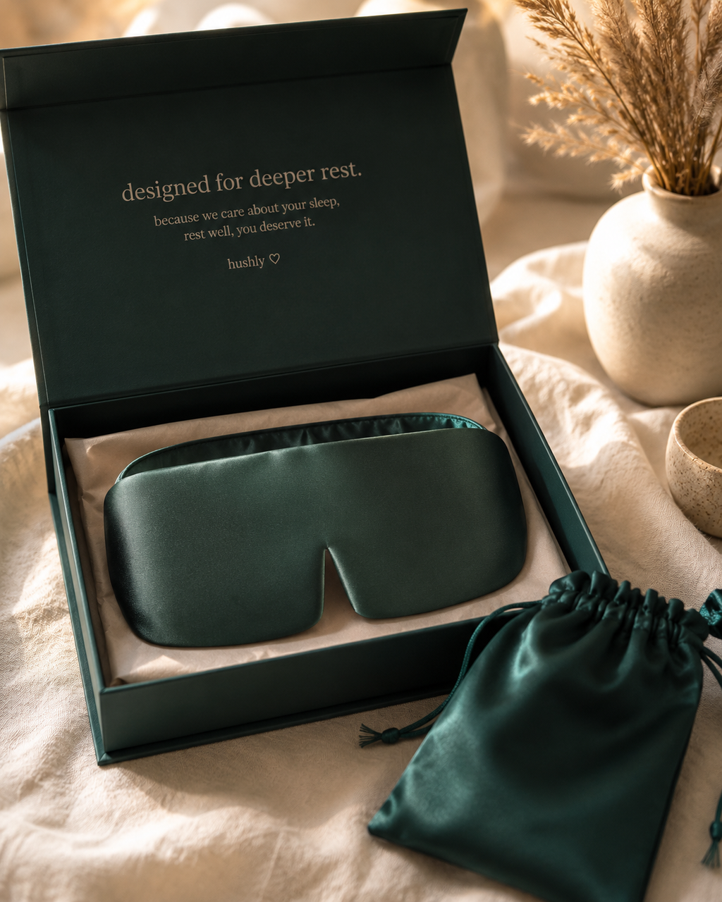 hushly mulberry silk 3D eye mask with travel pouch